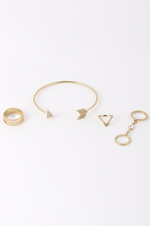 Arrow Cuff Rhinestone Ring Set Bracelet 5GAJ11